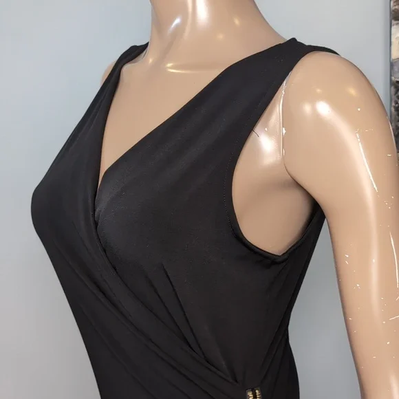 Michael Kors Asymmetric Midi Dress Gold Zipper Sleeveless Black Size Medium - Picture 5 of 12